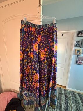 NATURAL LIFE Wide Leg Pants - Navy with Pink & Yellow Floral